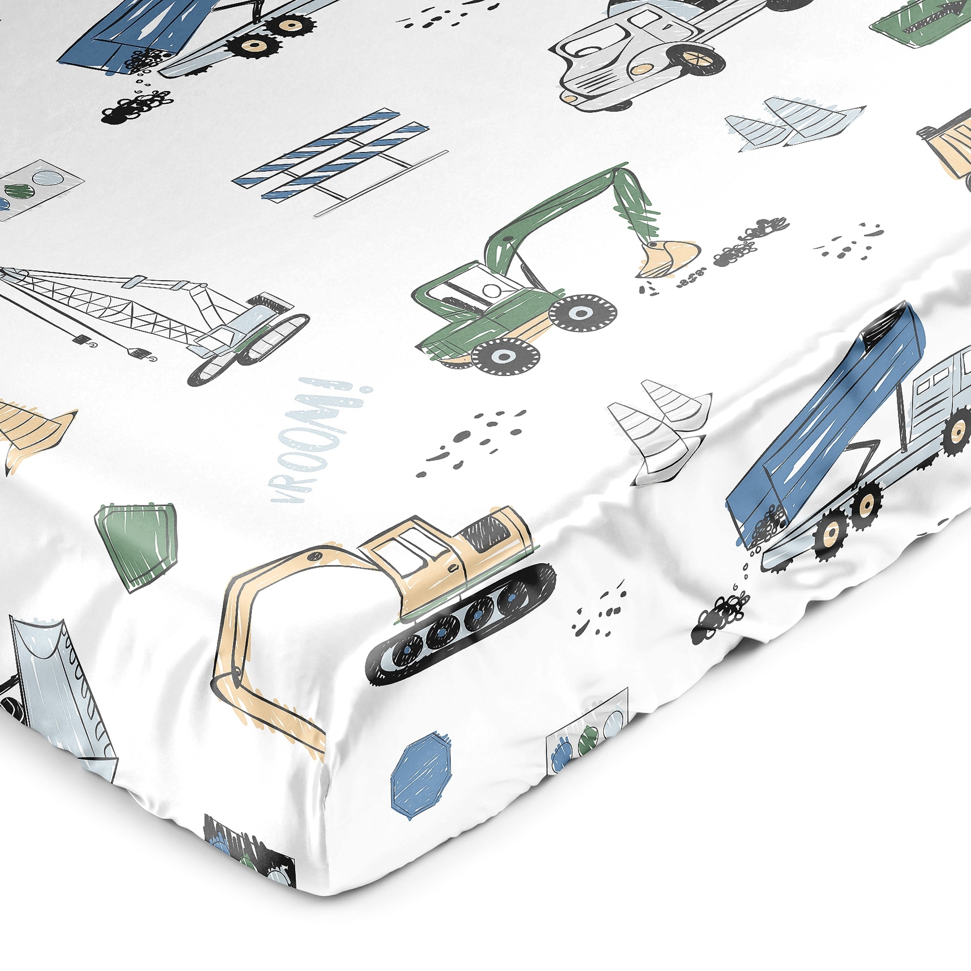 Sweet Jojo Designs Green Blue Construction Truck Boy Satin Fitted Crib Sheet Transportation Zone Vehicles Bulldozer Crane Yellow Bed Bath Beyond 39871460