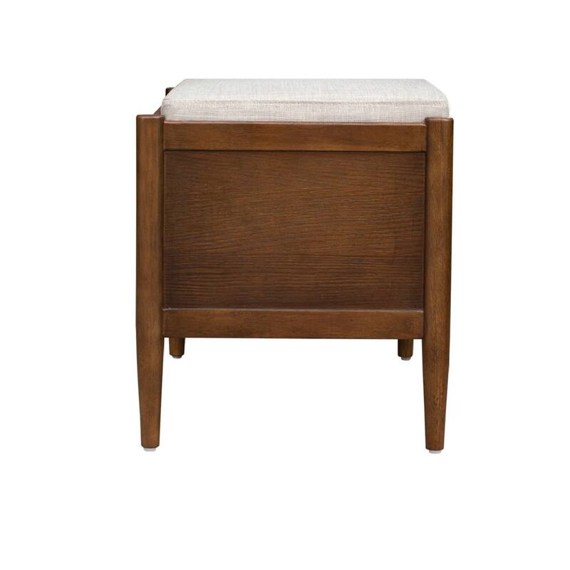 Roomfitters 42-Inch Mid-Century Storage Bench, Medium Walnut Veneer with Upholstered Cushion and Silver Handle