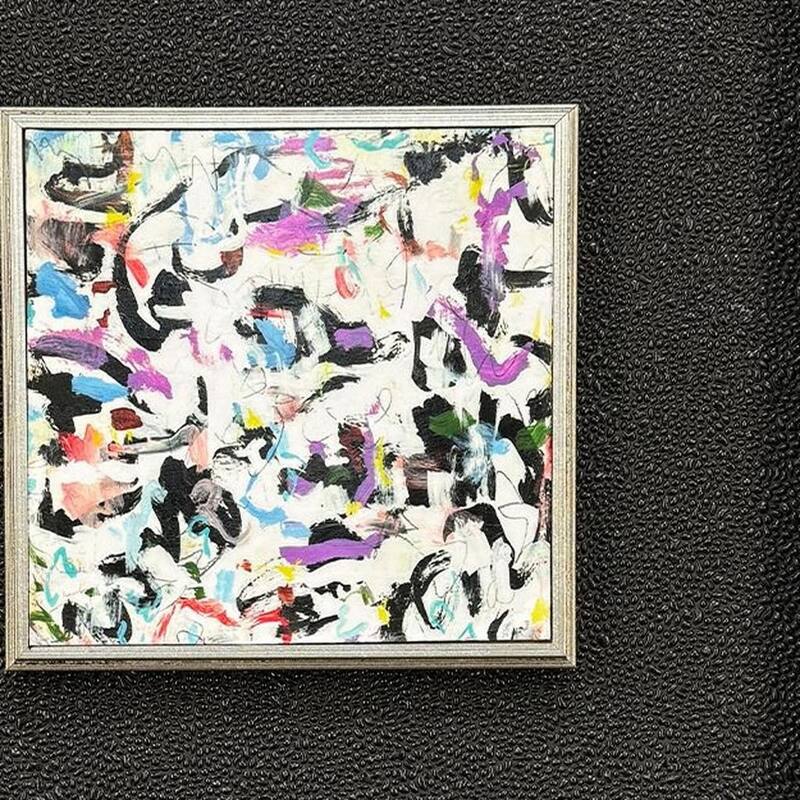 HomeRoots Set Of Two Multi Color Modern Abstract Gold Framed Wall Art