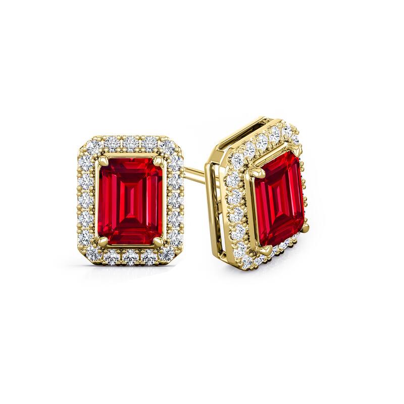 Auriya 14k Gold Lab Grown Gemstone Ruby Stud Earrings Emerald 0.25 to 5.00 ct. tw. Halo Screw-Back