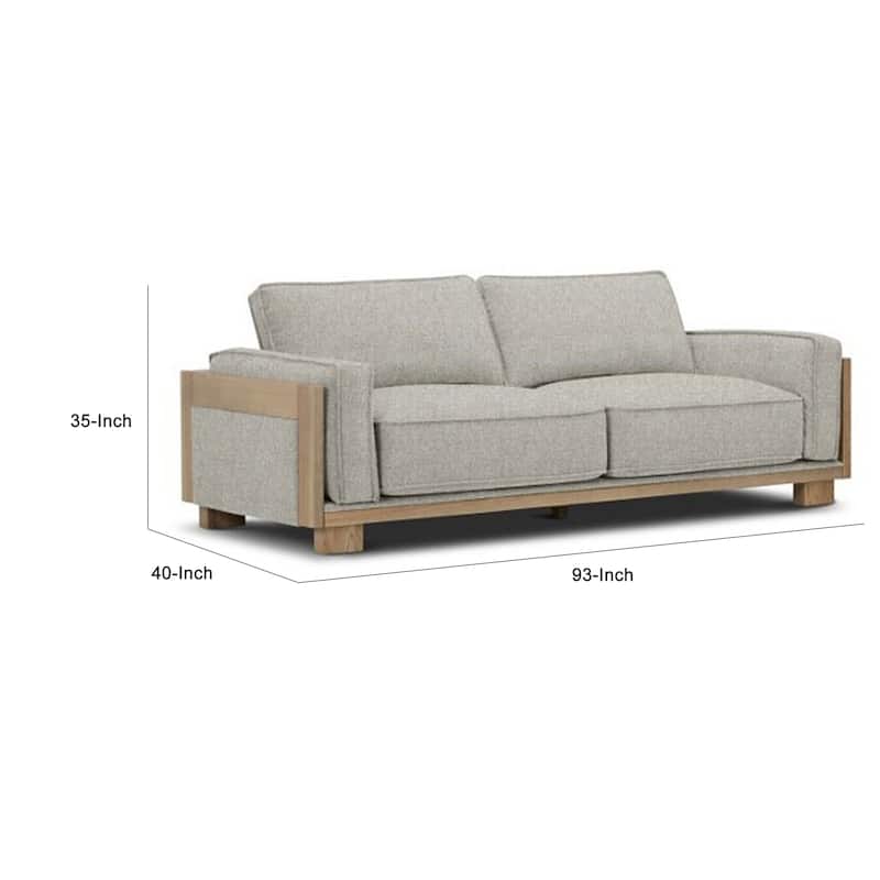 Denu Sofa, Light Brown Fabric Padded, Welt Trim Details, 93 Inch
