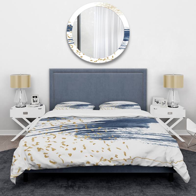 Designart 'Dark Blue and Gold Abstract I' Modern Duvet Cover Set