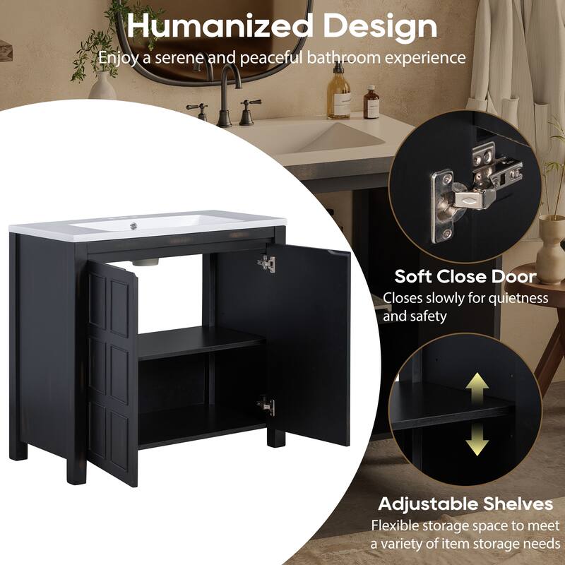 36 Inch Bathroom Vanity with Ceramic Sink,Solid Wood Framework