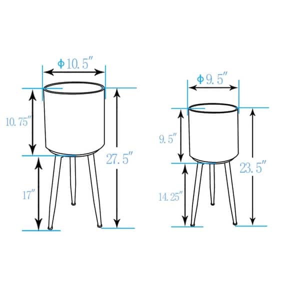 Distressed White Cachepot Planters with Bronze Metal Stands (Set of 2)