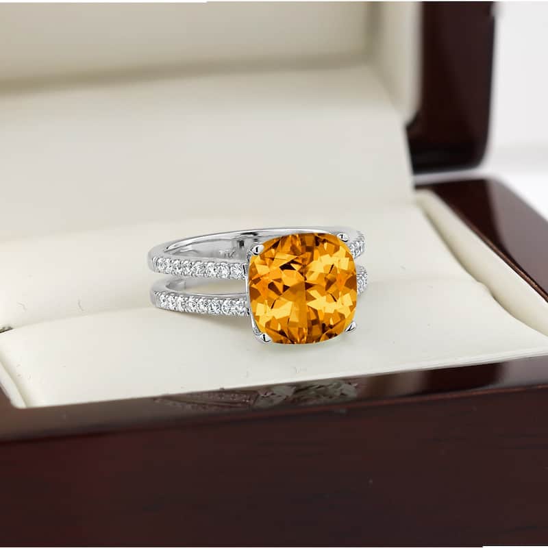 Auriya Modern 3ct Cushion-cut Citrine and Diamond Engagement Ring 1/4cttw 14k Gold