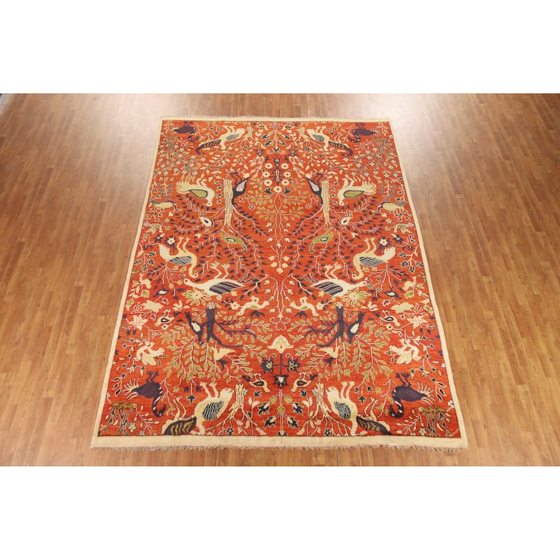 Hand Knotted Oriental 100% Wool Carpet Traditional All-Over Oranges & Rust Ziegler Area Rug - 11' 10'' X 8' 10''