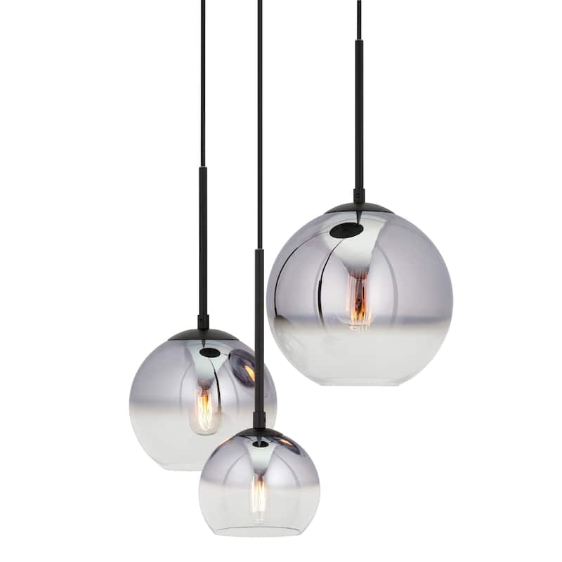 Callisto 3-Light Black Ombre Glass Pendant with Chrome Ombre Globe Glass Shade