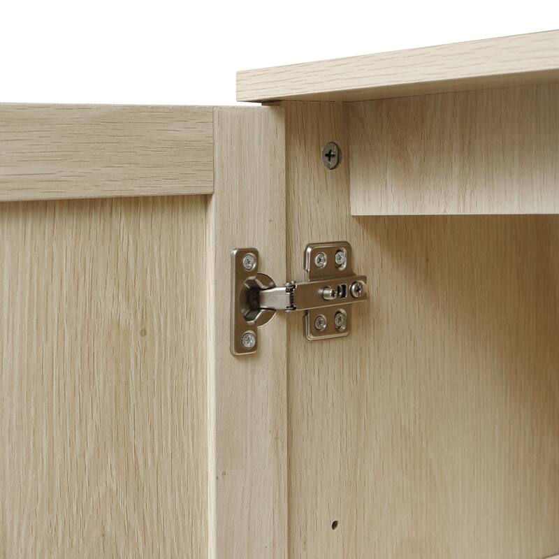 Engineered Rattan Buffet Accent Storage Cabinet 4-Door Sideboard with Adjustable Shelf, Cupboard Console Table Hallway Cabinet
