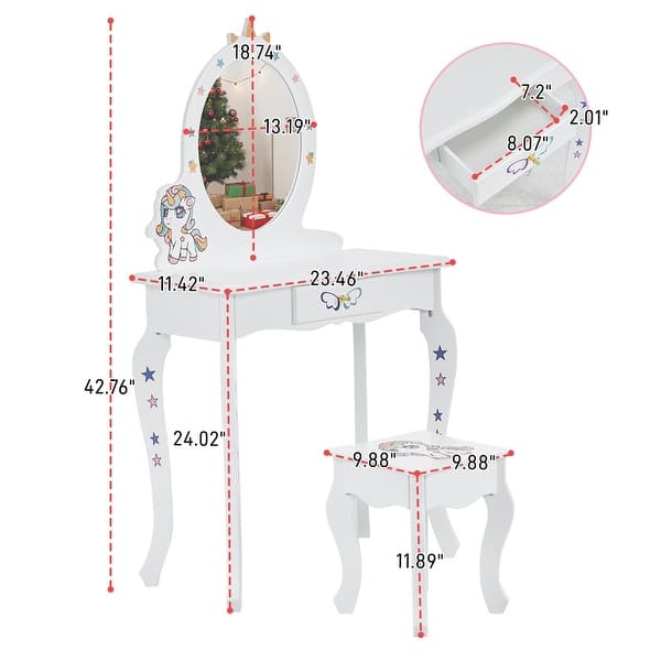 dimension image slide 0 of 6, Make up Table Kids Vanity Set With Mirror