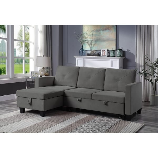 slide 7 of 15, Nova Velvet Reversible Sleeper Sectional Sofa with Storage Chaise Dark Gray