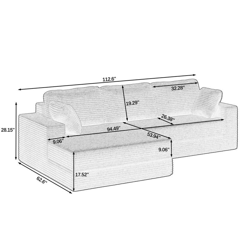 112.6" L-Shaped Modular Sectional Left sofa seat with Queen Sleeper Function, Corduroy Upholstery and No Assembly Required