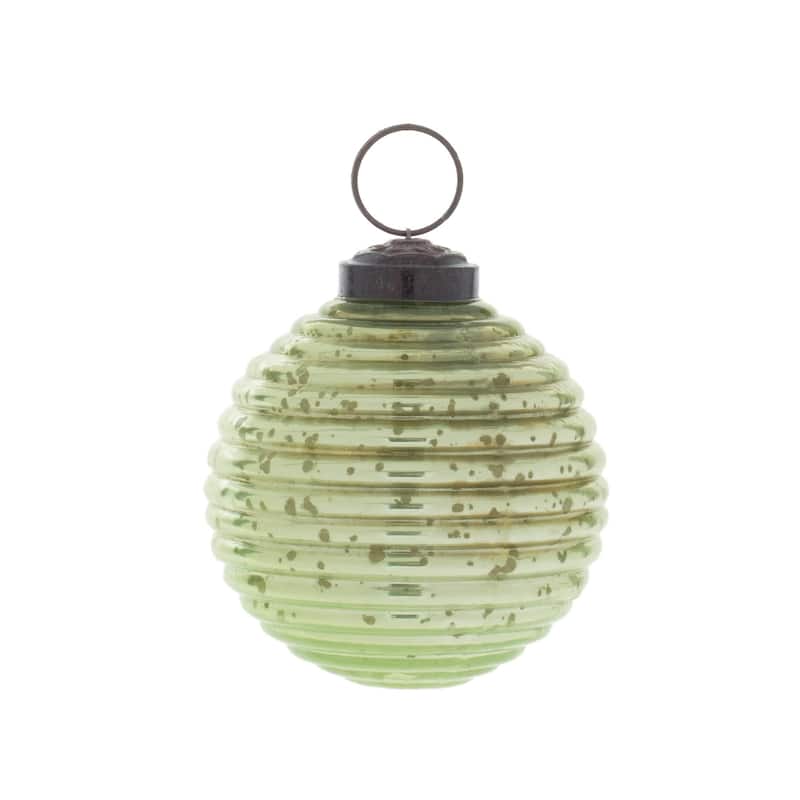 Green Ribbed Glass Ball Ornaments Set of 6 Christmas Tree Decor - 2.5" x 2.5" x 2.75"