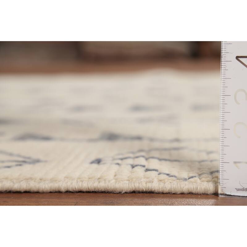 Ivory Moroccan Area Rug Handmade Geometric Wool Carpet - 5'11"x 9'10"