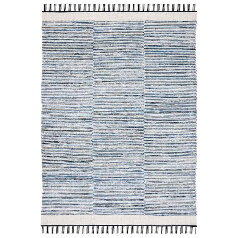 SAFAVIEH Handmade Kilim Rahel Stripe Wool & Jute Rug - 6' Square - Blue/Ivory