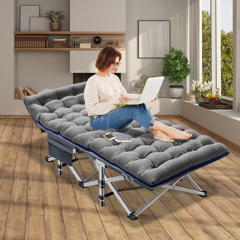 DoCred Folding Camping Bed Cot for Adults, Guest Bed with Mattress - Grey-2