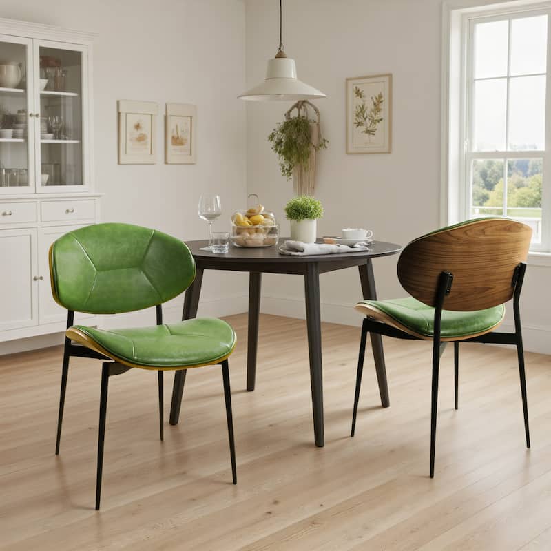 Art Leon Set of 2 Bentwood and PU Upholstered Dining Chair - Green