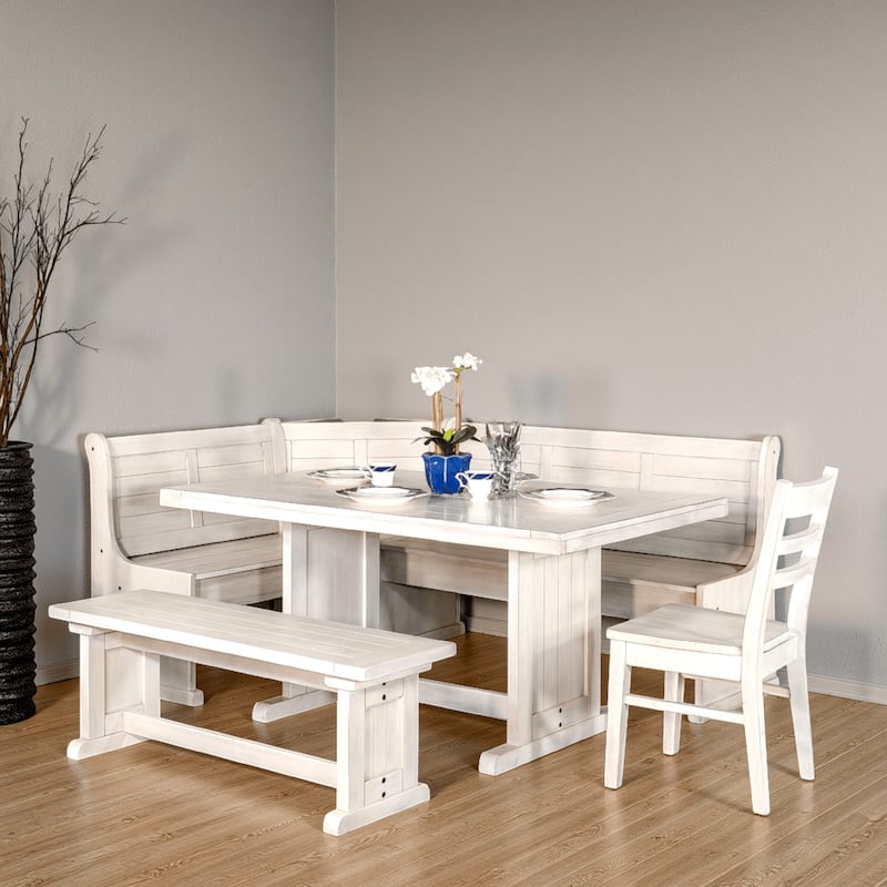 Sime 4pc Breakfast Nook Set, Dining Table and Corner Bench, White