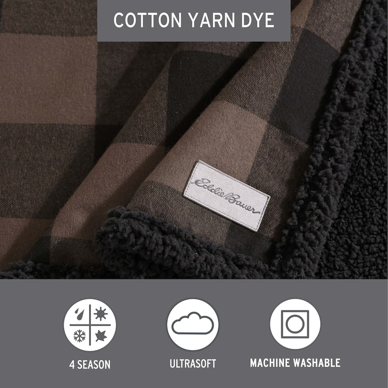 Eddie Bauer Cotton Flannel/Shearling Reverse Throw Blanket