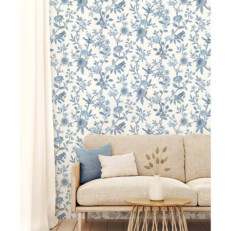 Fine Decor Elspeth Blue Floral Trail Wallpaper
