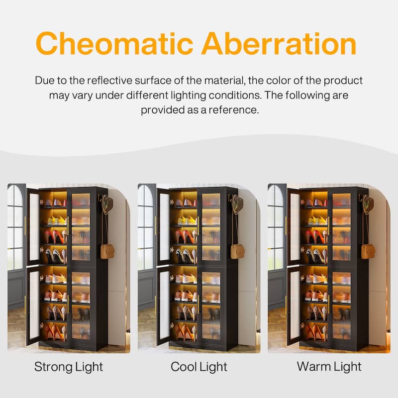 Modern Tall Entryway Shoe Storage Cabinet with Acrylic Doors and LED Light - 8-Tier