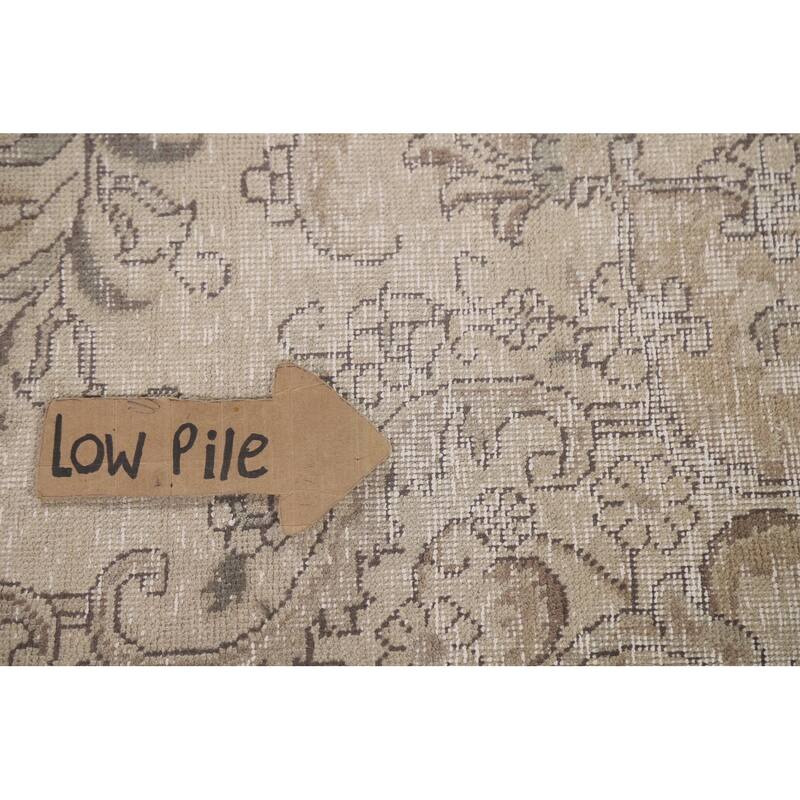 Beige Distressed Tabriz Persian Vintage Rug Handmade Wool Carpet - 6'6" x 9'3"