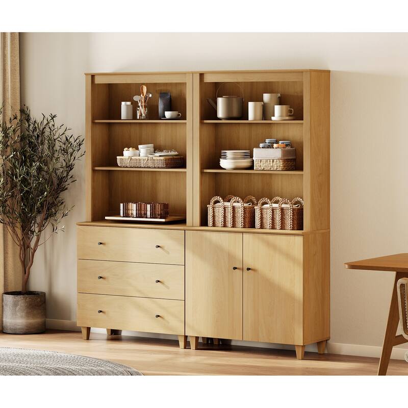 71" Tall Pantry Cabinet Set of 2, Modern Kitchen Storage Pantry with Drawers and Doors, Modular Storage Cabinets for Dining Room