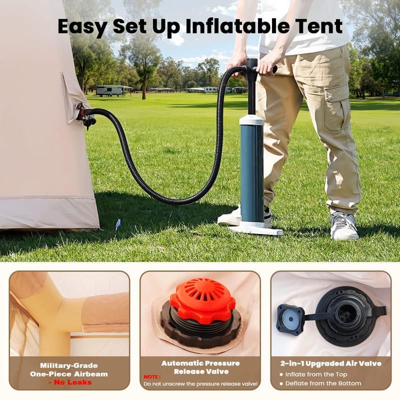 Inflatable Tents with Pump and Stove Jack, for Adult 4-6 Person