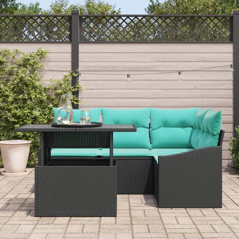 vidaXL 5 Piece Garden Sofa Set with Cushions Black Poly Rattan - 70.3×48.6×27.2