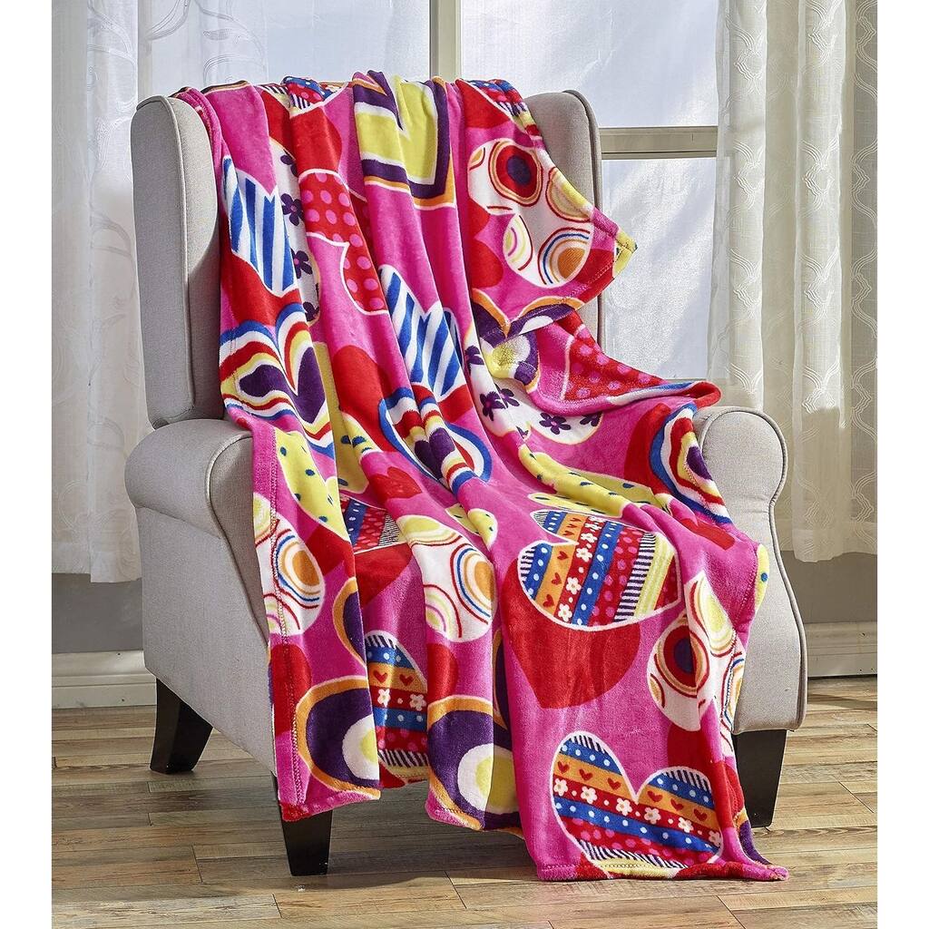 Décor&More Amor Eterno Be Mine Love Collection Heart Ultra Plush Throw Blanket (50" x 60") - Neon Hearts