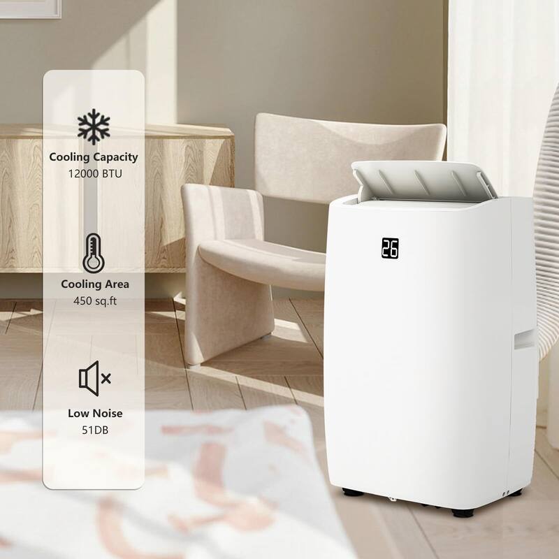 Portable Air Conditioner - 12000 BTU, Cools Up To 350 sq. ft, 4-in-1 with Window Kit