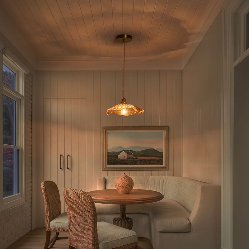 11" Flower-Shaped Red & White Gradient Glass Pendant Light Modern - Dia.11.02-in