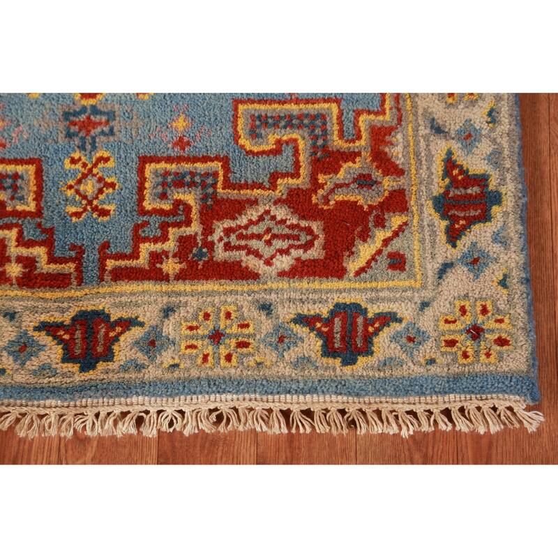 Hand Knotted Oriental 100% Wool Carpet Traditional Geometric Navy Blue & Blues Viss Runner Rug - 10' 0'' X 2' 6''
