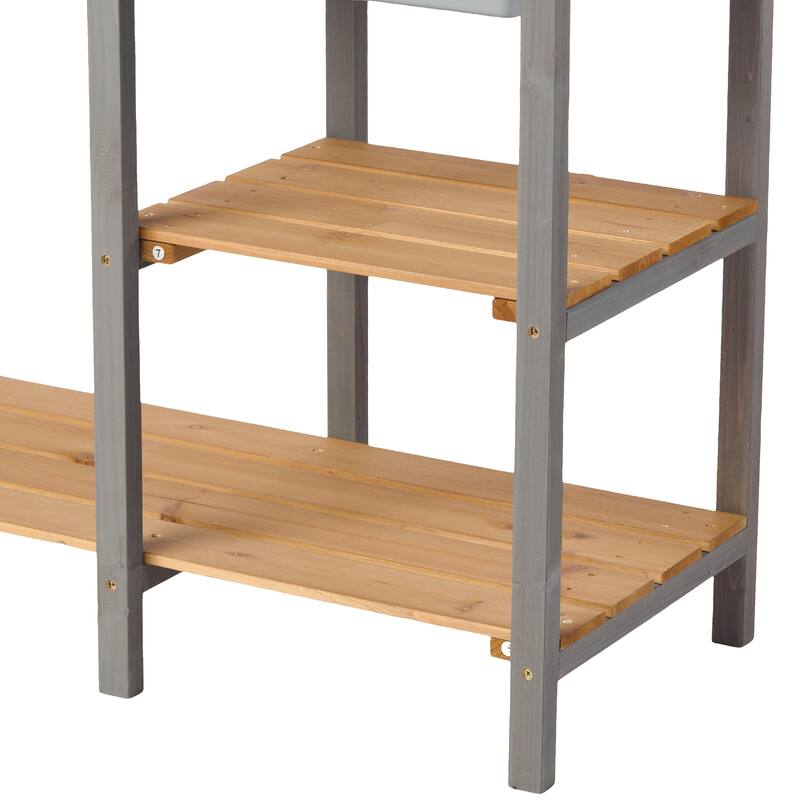 GDF Studio - Outdoor Solid Wood Potting Bench with Sink and Storage Garden Workstation