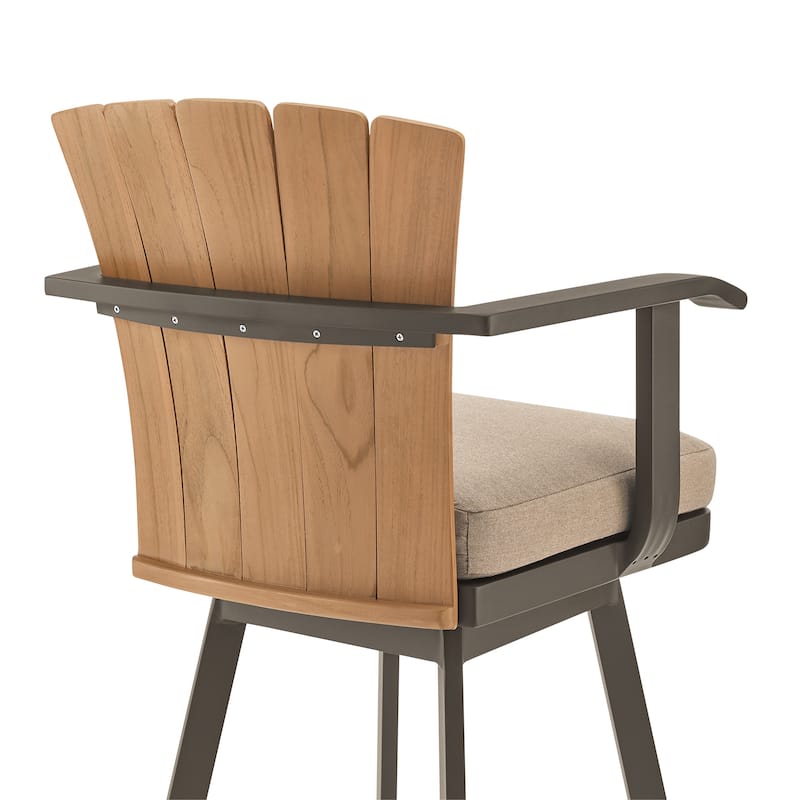 Hazel Solid Teak Wood and Metal Outdoor Patio Bar Height Swivel Adirondack Chair Bar Stool