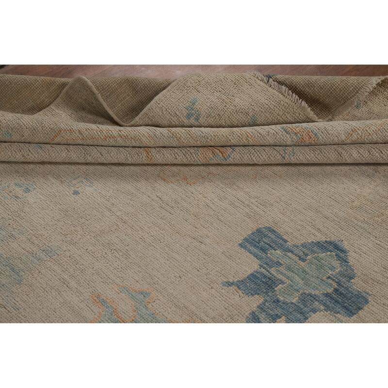 Beige Oushak Turkish Rug Hand-Knotted Transitional Wool Carpet - 9'2"x 11'3"