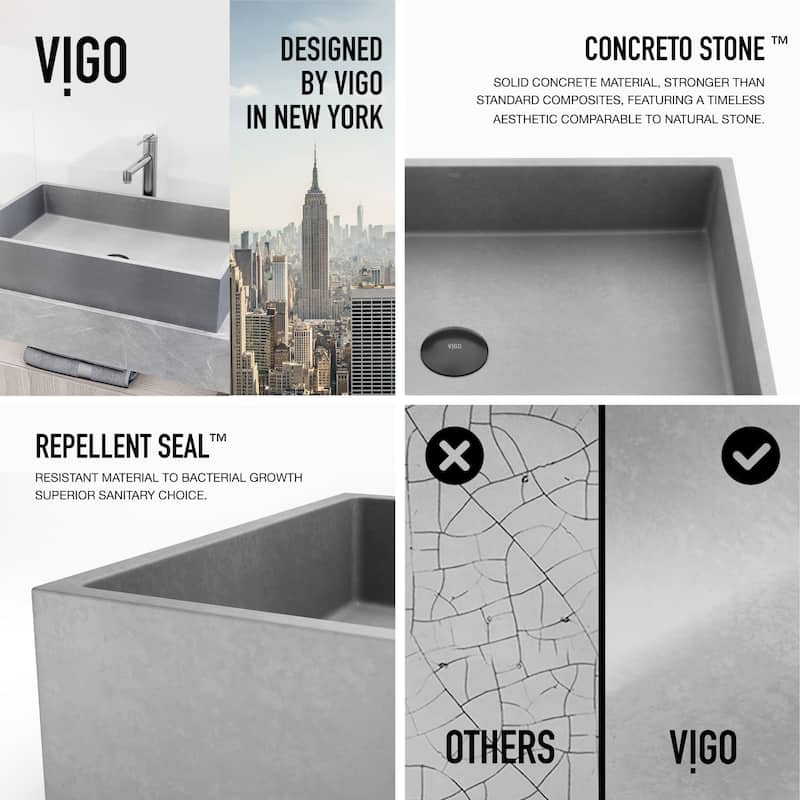 VIGO Orvieto 24"L x 15"W Concrete Vessel Sink and Sterling 11"H Faucet Set