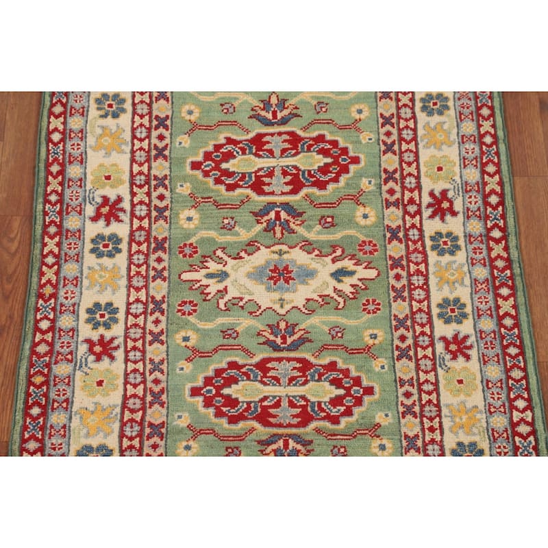 Light Green Kazak Oriental Rug Handmade Traditional Wool Carpet - 2'7" x 3'10"