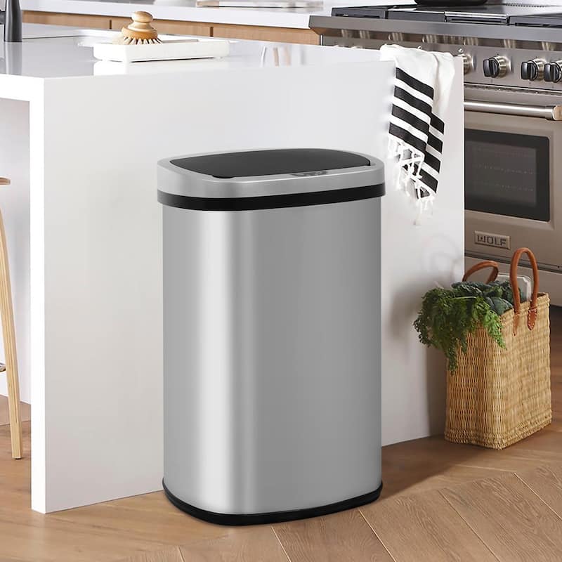 Motion Sensor 13 Gallon 50 Liter Stainless Steel Odorless Slim Trash Can by Furniture of America - Silver