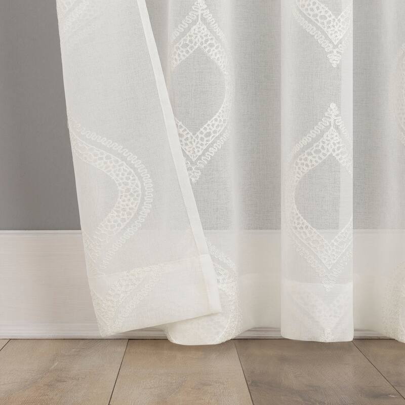 No. 918 Ravenna Embroidered Medallion Sheer Rod Pocket 1-Piece Curtain Panel, Single Panel