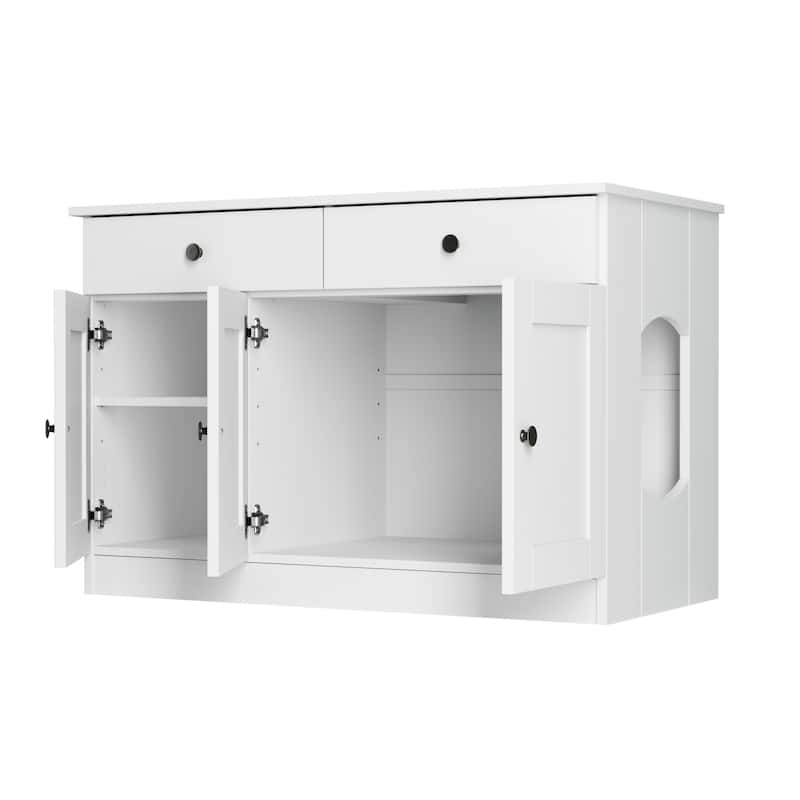 Palace Imports 100% Solid Wood Ziva 3-Door Cat Litter Box Enclosure with 2-Drawers