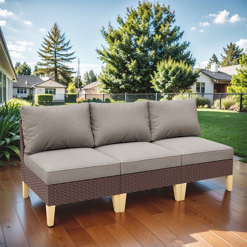 Gymojoy 3 Pieces Sectional Rattan Sofa Set Weather-resistance - Brown - Grey