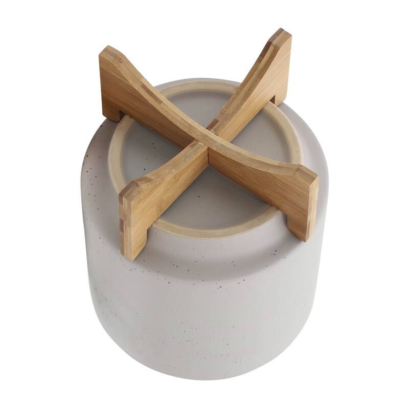 Sagebrook Home Ceramic Planters with Bamboo Stand Indoor/Outdoor