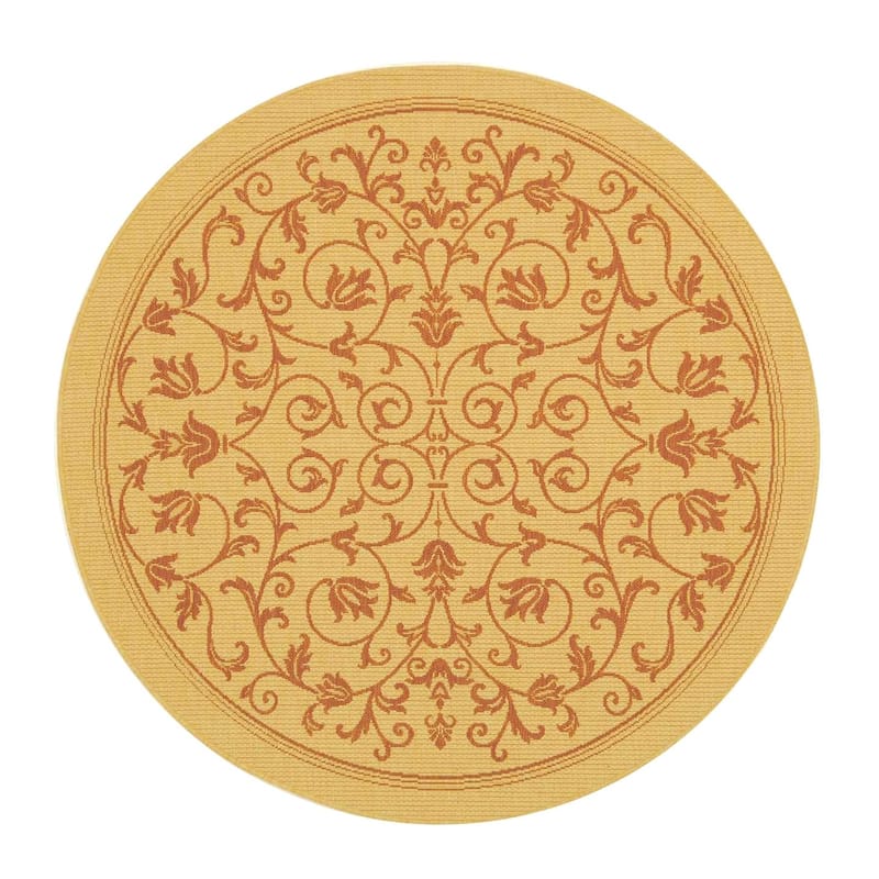 SAFAVIEH Courtyard Clarine Indoor/ Outdoor Waterproof Patio Backyard Rug - 5'3" Round - Natural/Terra