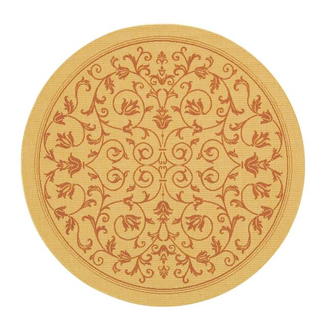 SAFAVIEH Courtyard Clarine Indoor/ Outdoor Waterproof Patio Backyard Rug - 5'3" x 5'3" Round - Natural/Terra