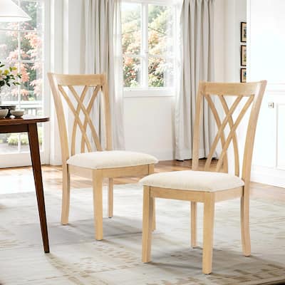 Off-White Dining Chairs Set of 2, Rubberwood Legs with Adjustable Glides