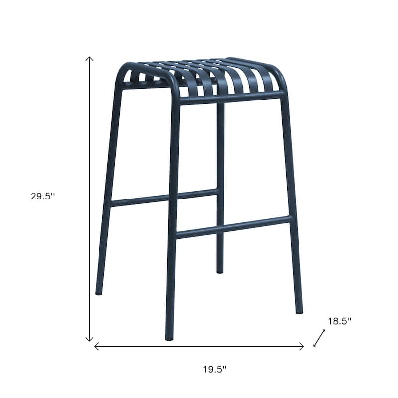 HomeRoots Set of Two 30" Dark Blue Steel Backless Bar Height Bar Chairs