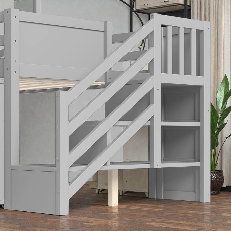 Twin House Loft Bed with Slide and Stairs, Storage Cabinets and Removable Desk, Kids Space Saving Loft Bed