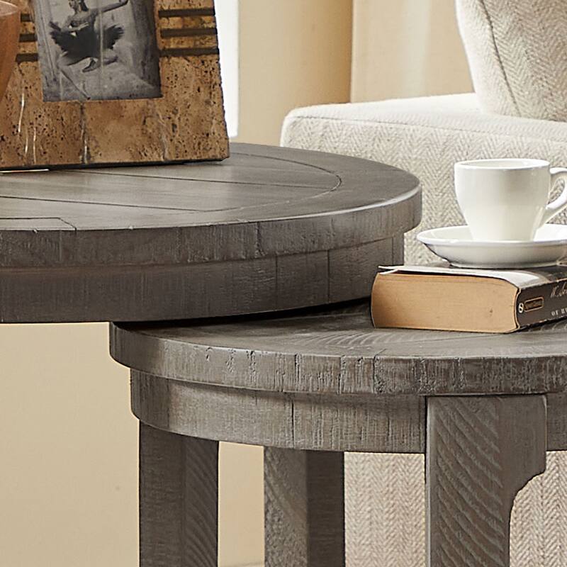 GDF Studio - Mid-Century Solid Wood 2-Piece Round Side Table Set with Curved Design