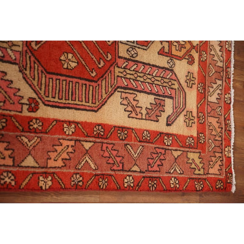 Tribal Orange Meshkin Persian Vintage Runner Rug Handmade Wool Carpet - 3'8"x 10'5"