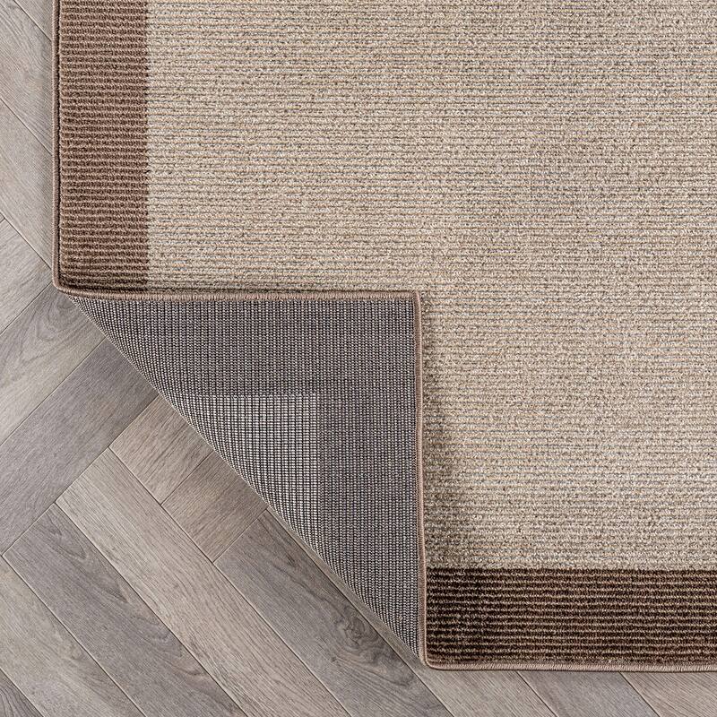 Modern Geometric Stripe Bordered Area Rug for Living Room, Bedroom, or Entryway - Low Pile Indoor Rug